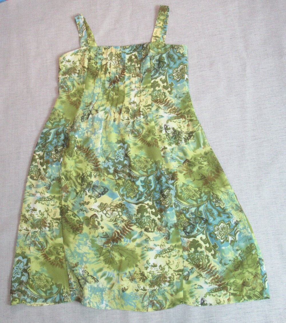 Sandra Darren Dress Womens 14W Green Floral Tropical Fit & Flare Preppy Flowy
